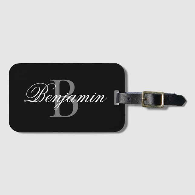 Personalised Monogram Name Black And Grey  Luggage Tag (Front Horizontal)