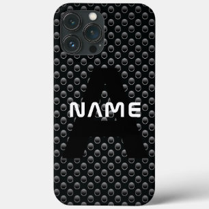 Personalised Monogram Name Black and White Texture iPhone 13 Pro Max Case