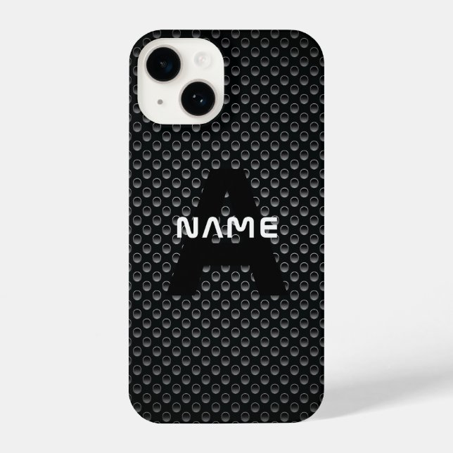 Personalised Monogram Name Black and White Texture iPhone Case (Back)