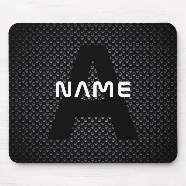 Personalised Monogram Name Black and White Texture Mouse Mat (Front)