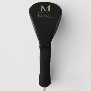 Personalised Monogram Name Black & Gold Golf Head Cover