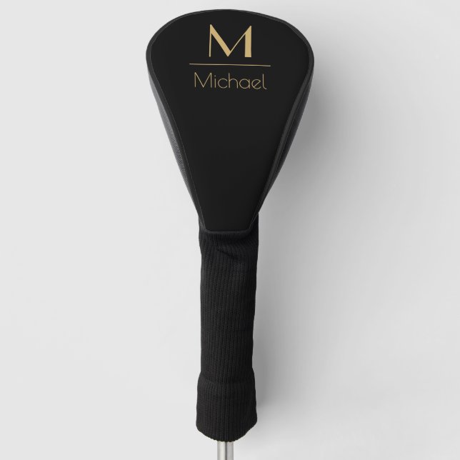 Personalised Monogram | Name Black & Gold Golf Head Cover (Front)