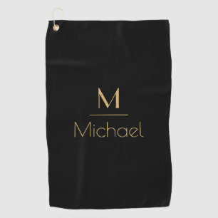 Personalised Monogram   Name Black & Gold Golf Towel