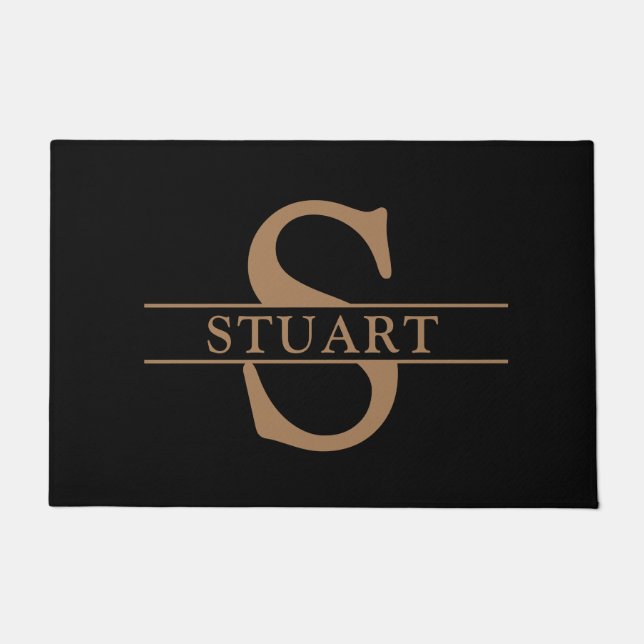 Personalised Monogram Name Black Modern Welcome Doormat (Front)