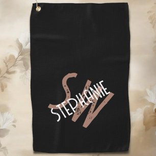 Personalised monogram name black white brown cool golf towel