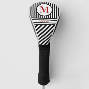 Personalised Monogram Name Black White Red Golf Head Cover