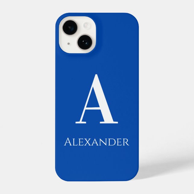 Personalised Monogram Name Blue Modern iPhone Case (Back)