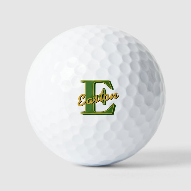 Personalised Monogram Name Dark Green and Gold Golf Balls (Front)