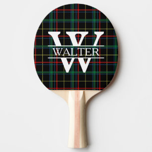 Personalised Monogram & Name Dark Plaid Ping Pong Paddle