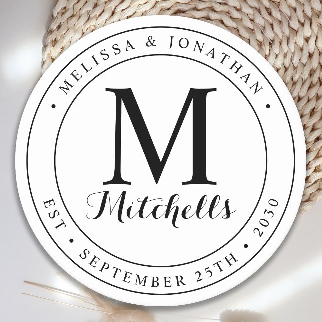 Personalised Monogram Name Date Wedding Round Paper Coaster (Creator Uploaded)