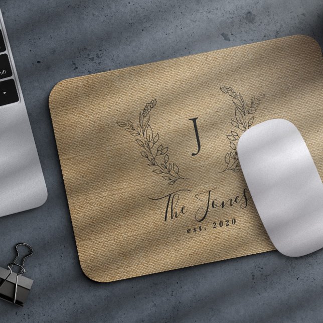 Personalised monogram name elegant chic mouse mat (Creator Uploaded)