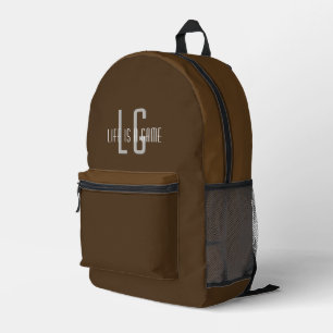 Personalised Monogram Name Elegant Simple Brown Printed Backpack