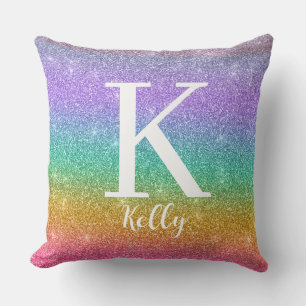 Personalised Monogram Name Faux Glitter Colourful Cushion