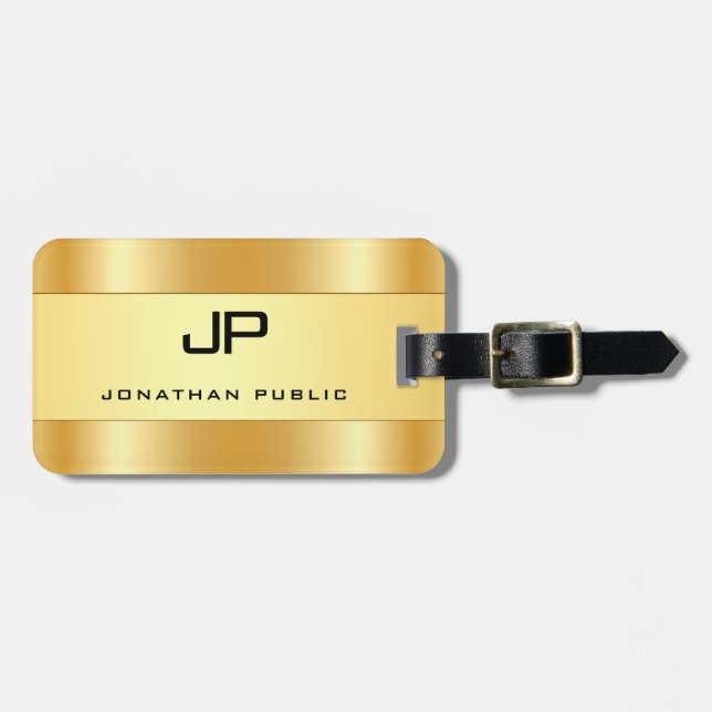 Personalised Monogram Name Faux Gold Glamourous Luggage Tag (Front Horizontal)