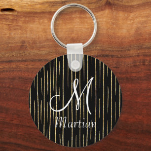 Personalised monogram name gold glitter &black key ring