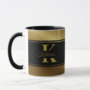 personalised monogram name golden black mug