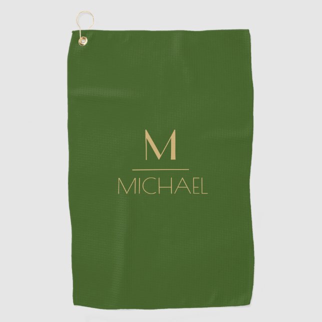Personalised Monogram | Name Green & Gold Golf   Golf Towel (Front)