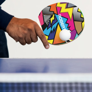 Personalised Monogram Name Modern Colourful Comic Ping Pong Paddle