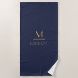 Personalised Monogram | Name Navy & Gold  Beach Towel<br><div class="desc">Personalised Monogram Navy & Gold Art Deco Font,  The template is set up ready for you to customise with your name and initial,  If you would like to change the colour or style of the font click customise further that the end of the template.</div>