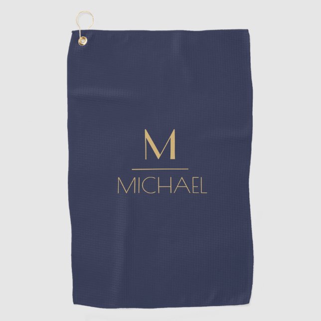 Personalised Monogram | Name Navy & Gold Golf  Gol Golf Towel (Front)