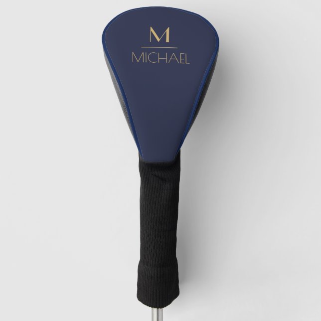 Personalised Monogram | Name Navy & Gold Golf   Golf Head Cover (Front)
