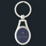 Personalised Monogram | Name Navy & Gold   Key Ring<br><div class="desc">Personalised Monogram Navy & Gold Art Deco Font,  The template is set up ready for you to customise with your name and initial,  If you would like to change the colour or style of the font click customise further that the end of the template.</div>