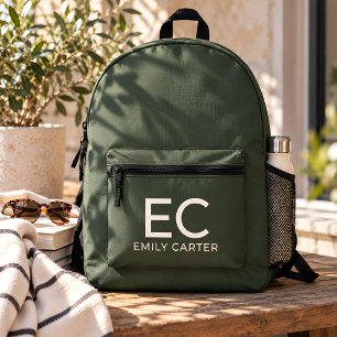 Personalised Monogram Name Olive Green Backpack