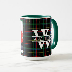 Personalised Monogram, Name, & Photo Dark Plaid Mug