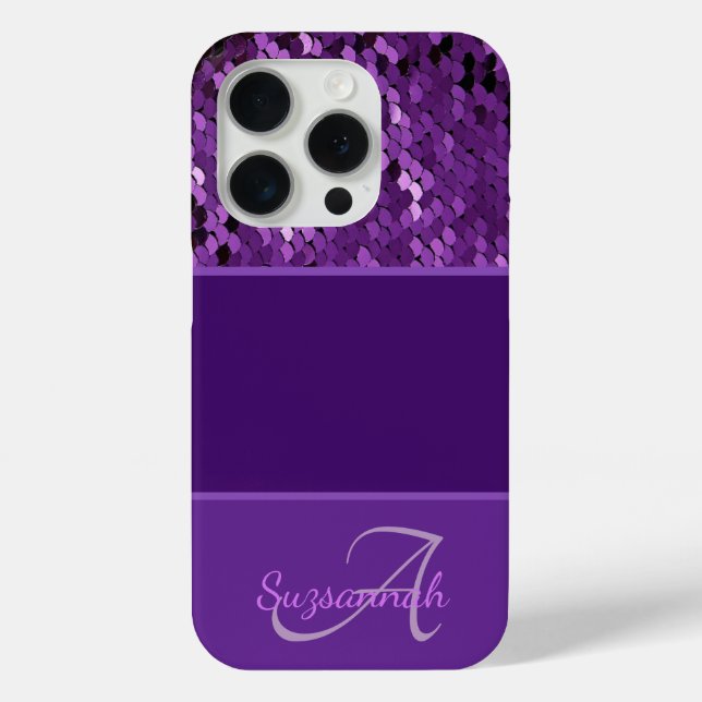 Personalised Monogram Name Purple Sequins Stripes Case-Mate iPhone Case (Back)