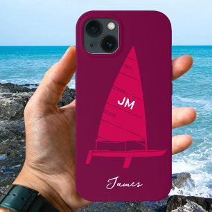 Personalised Monogram Name Sailboat Racing Pink iPhone 13 Case