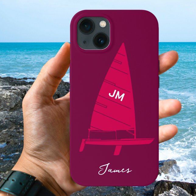 Personalised Monogram Name Sailboat Racing Pink Case-Mate iPhone Case (Creator Uploaded)
