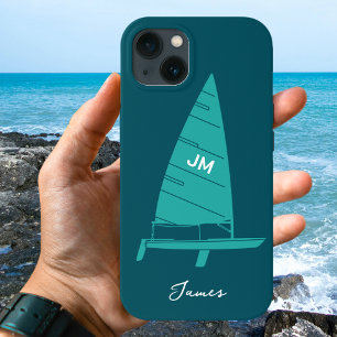 Personalised Monogram Name Sailboat Racing Teal iPhone 13 Case