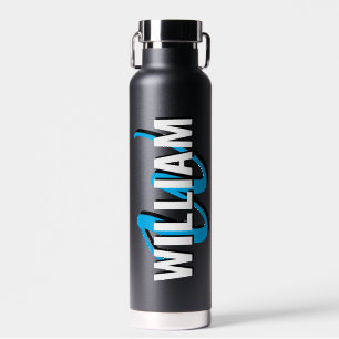 Personalised Monogram Name Script Black Water Bottle