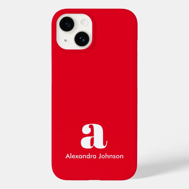 Personalised Monogram Name Simple Red Modern Case-Mate iPhone Case (Back)