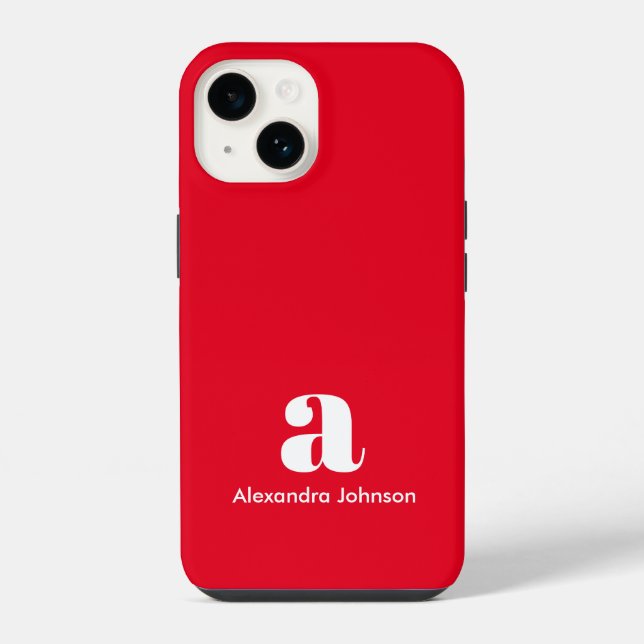 Personalised Monogram Name Simple Red Modern iPhone Case (Back)