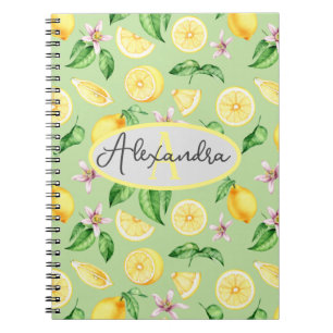 Personalised Monogram Name Spiral Notebook Lemons