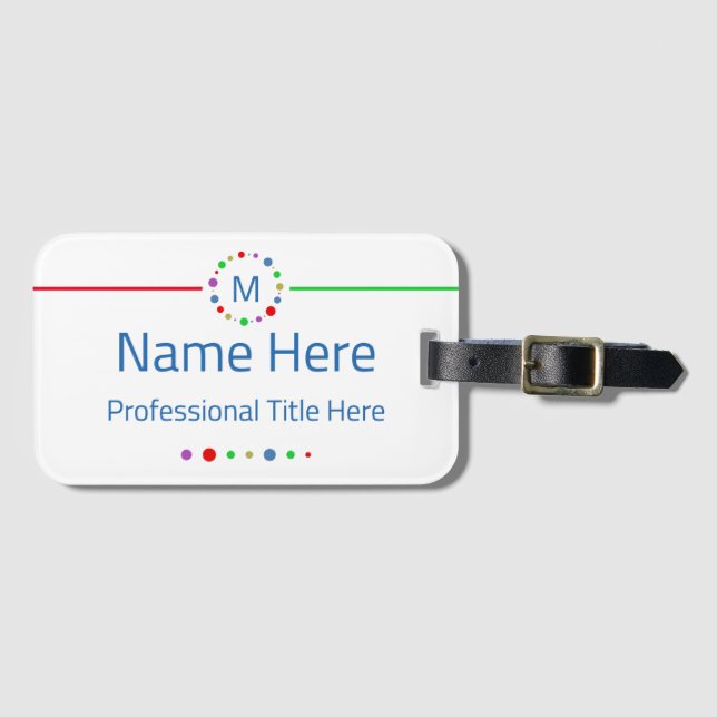 Personalised Monogram Name Title Elegant Colourful Luggage Tag (Front Horizontal)