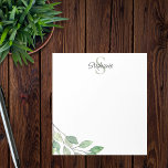 Personalised Monogram Name Watercolor Notepad<br><div class="desc">This personalised notepad is decorated with foliage in shades of green.
Easily customisable with your name and monogram.
Use the Design Tool to change the text size,  style,  or colour. 
As we create our artwork you won't find this exact image from other designers. 
Original Watercolor © Michele Davies.</div>