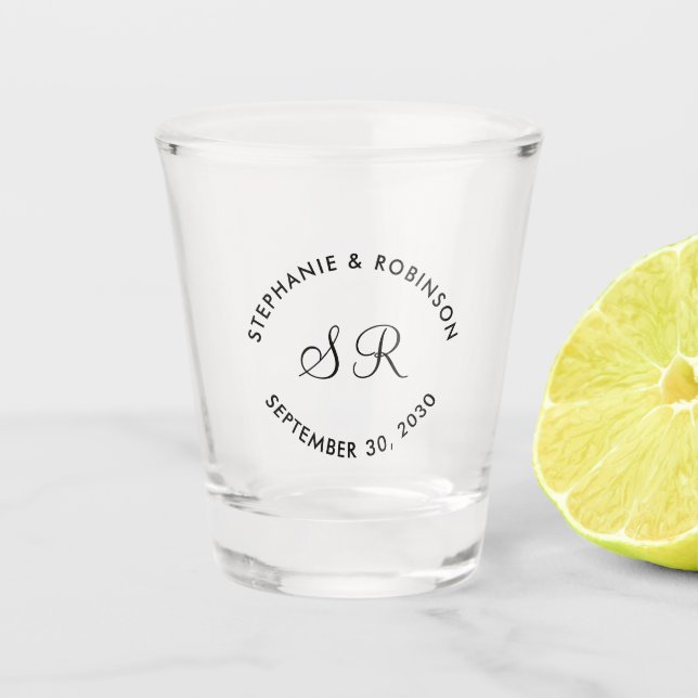Personalised Monogram Name Wedding   Shot Glass (Front)