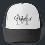Personalised Monogram Name White And Black Unisex Trucker Hat<br><div class="desc">Personalised Monogram Name White And Black Unisex Baseball Cap Template Unisex Elegant Trendy Trucker Hat.</div>
