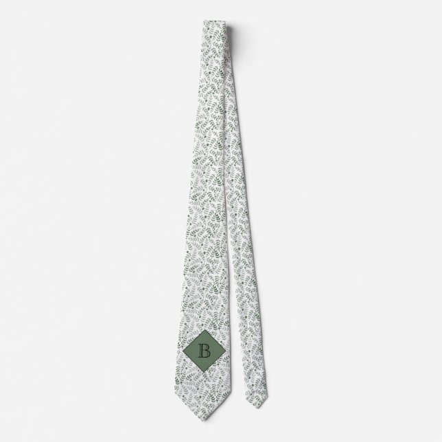 Personalised Monogram Nature Fern Leaf Pattern Tie (Front)