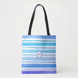 Personalised Monogram Nautical Sea Waves Tote Bag