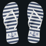 Personalised Monogram Nautical Stripes & Anchor Flip Flops<br><div class="desc">Personalised Monogram Nautical Stripes & Anchor Blue Flip Flops.</div>
