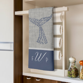 Personalised Monogram Nautical Whale Tail Line Art Tea Towel