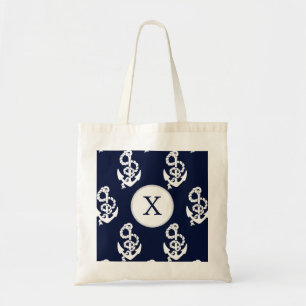 Personalised Monogram Navy Blue Anchor Nautical Tote Bag