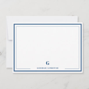 Personalised Monogram Navy Blue Border Stationery Card