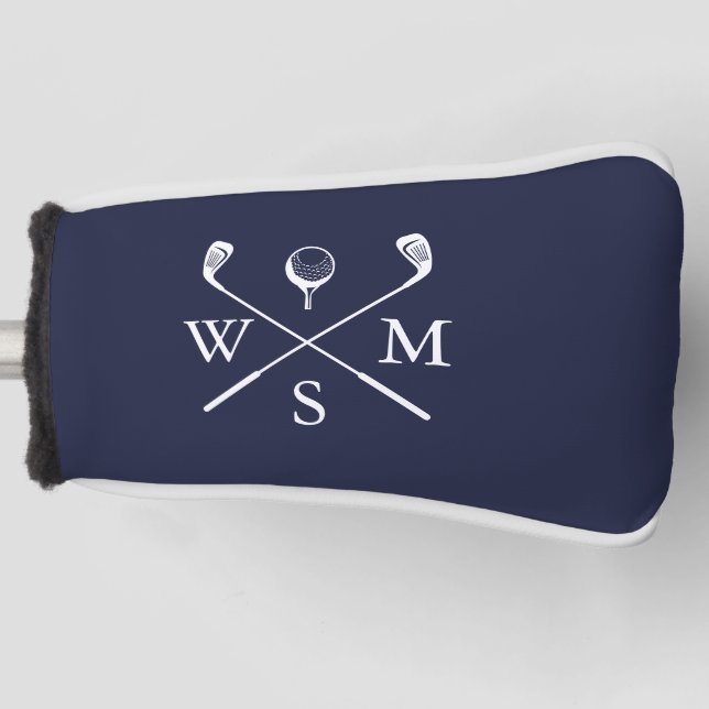 Personalised Monogram Navy Blue Golf Head Cover (Front)