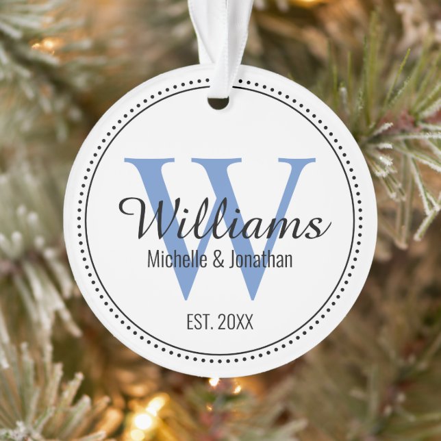 Personalised Monogram Newlywed Blue Acrylic Ornament (Tree)