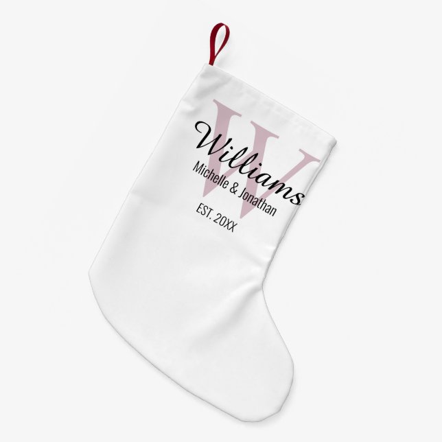 Personalised Monogram Newlywed Blush Pink Small Christmas Stocking (Front (Hanging))