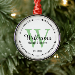Personalised Monogram Newlywed Green Metal Tree Decoration